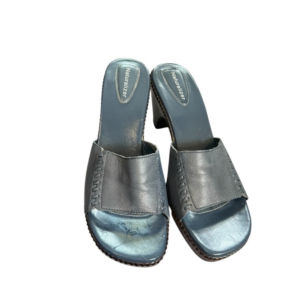 Naturalizer Open Toe Heel Blue Leather Sandals 10M - Picture 2 of 12